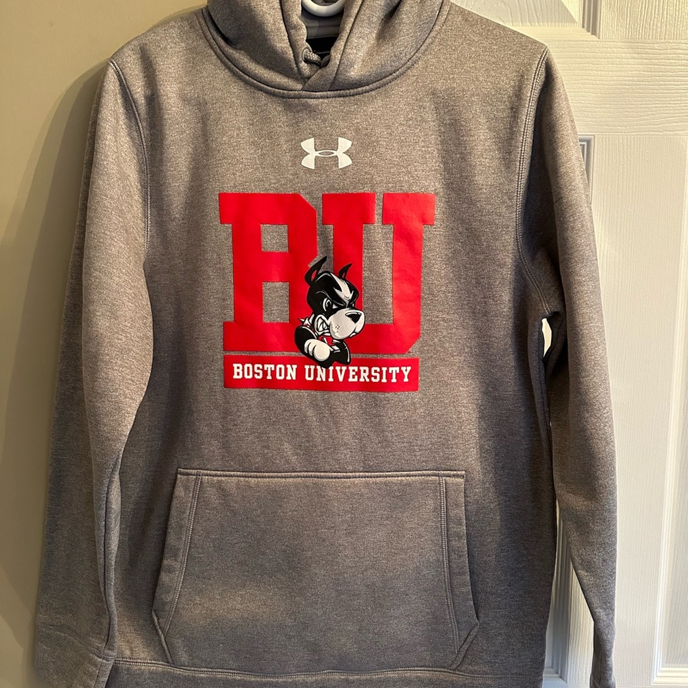 Boston University BU Terriers under armour gray hoodie sweatshirt size small